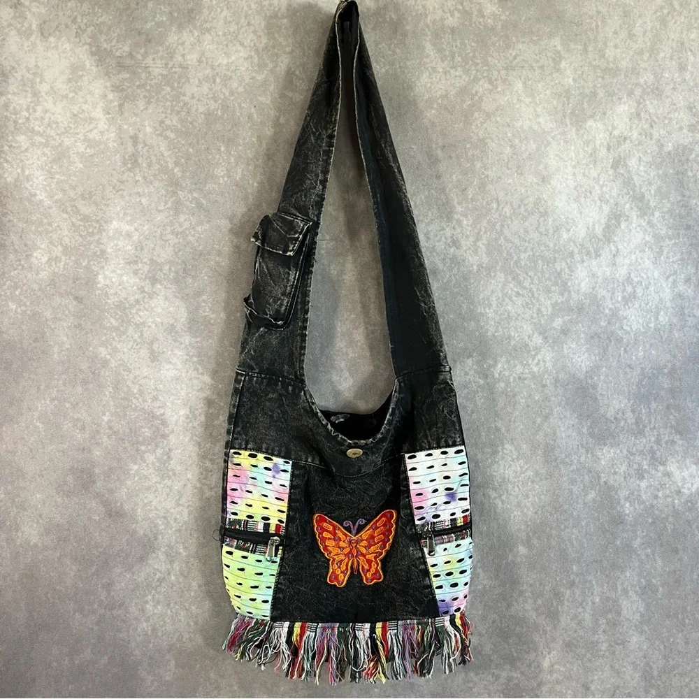 Collection Royal Boho Purse Gray Butterfly Embroidered‎ Bag Beach Summer Hippie